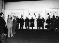 Razstava Molière na slovenskem odru - Otvoritev razstave: Mestna galerija Ljubljana, 10. 1. 1975.
Skrajno levo: Bibič, Kumbatovič
